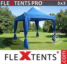 Canopy  3x3 m Blue, incl. 4 decorative curtains