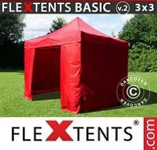 Canopy 3x3 m Red, incl. 4 sidewalls